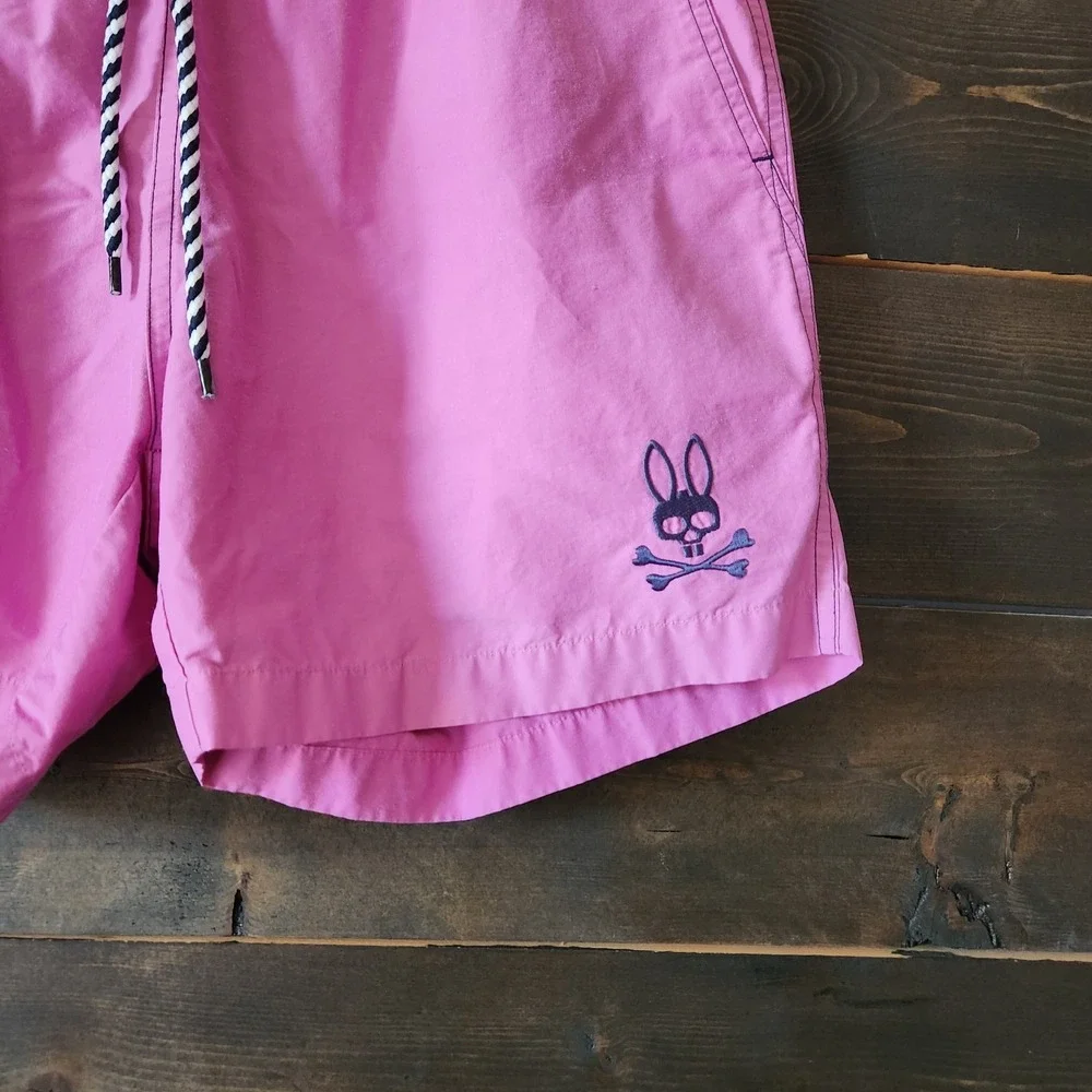 Psycho Bunny Swim Trunks Men's‎ Small UNLINED Logo Purple Drawstring Pockets